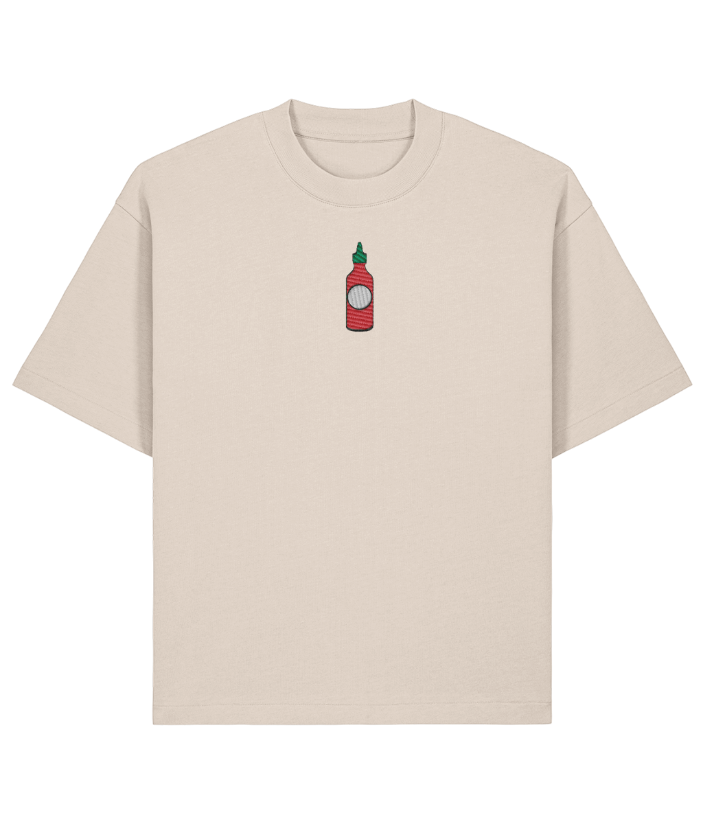 "Asian Hot Chili Sauce" Oversized Shirt — back print off-white
