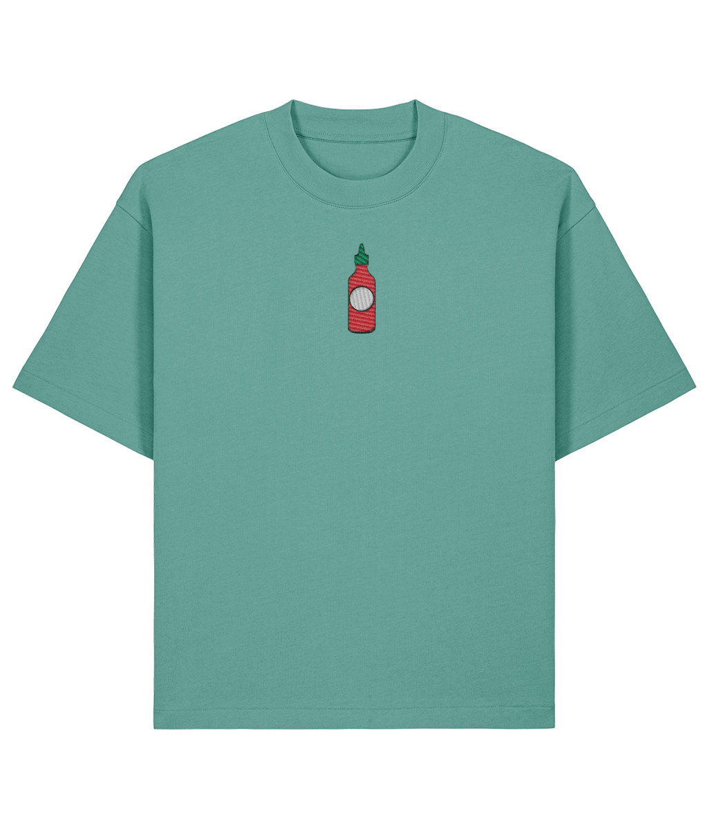 "Asian Hot Chili Sauce" Oversized Shirt — back print turquoise
