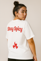 "Asian Hot Chili Sauce" Oversized Shirt white back worn