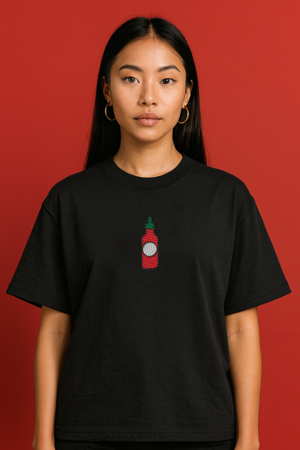 "Asian Hot Chili Sauce" Oversized Shirt — worn front black