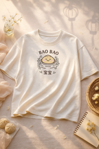 "Bao Bao" Oversized Shirt – WhiteFront detail embroidery close up 