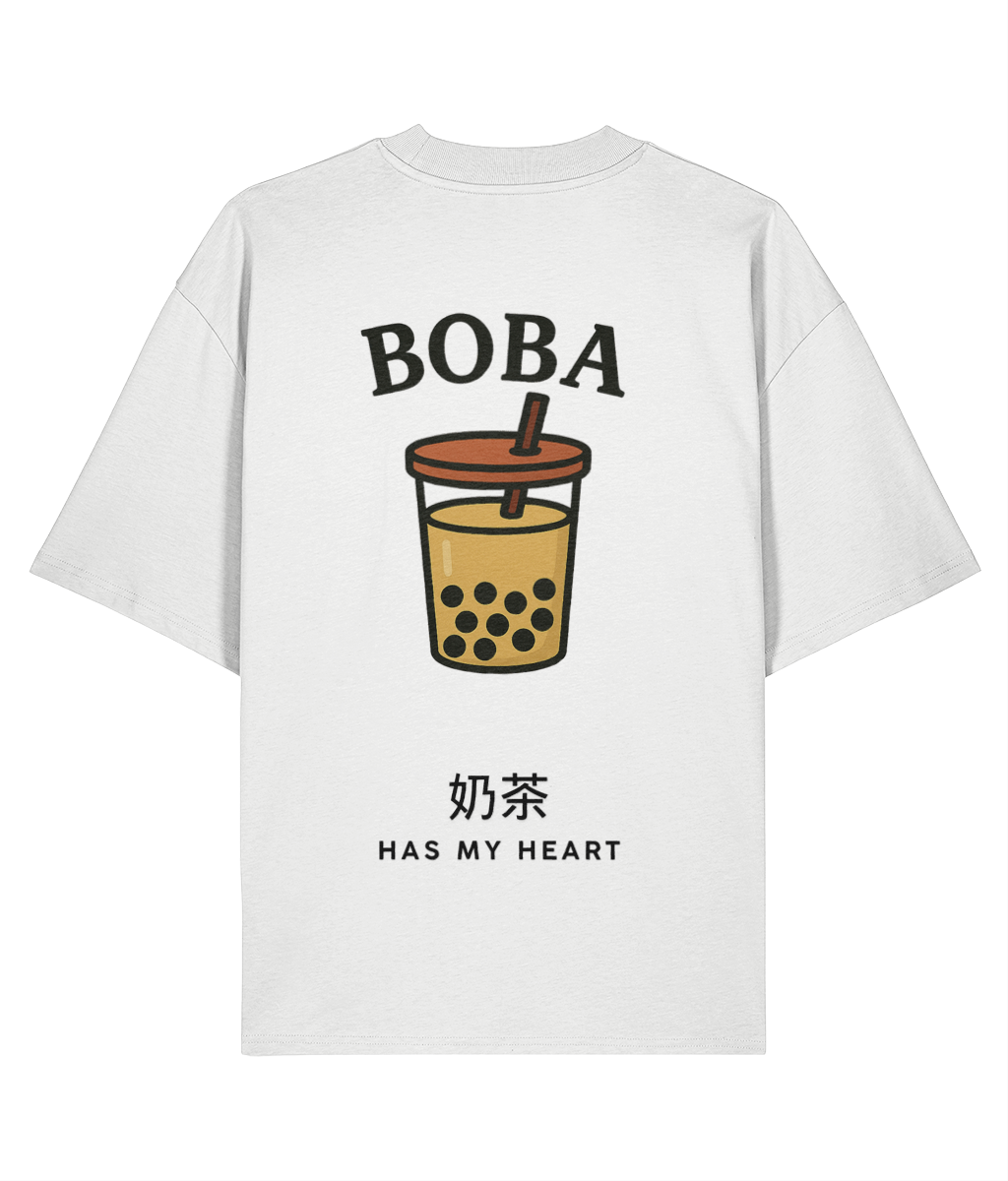 Boba Milk Tea Embroidered Oversized Shirt – Backprint white