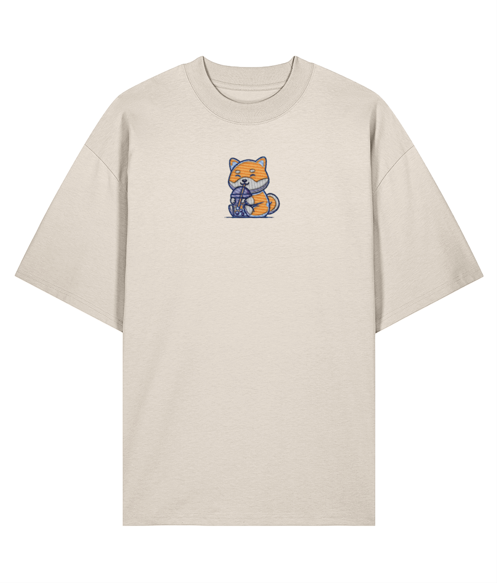 Boba Milk Tea Embroidered Oversized Shirt – Creme fox