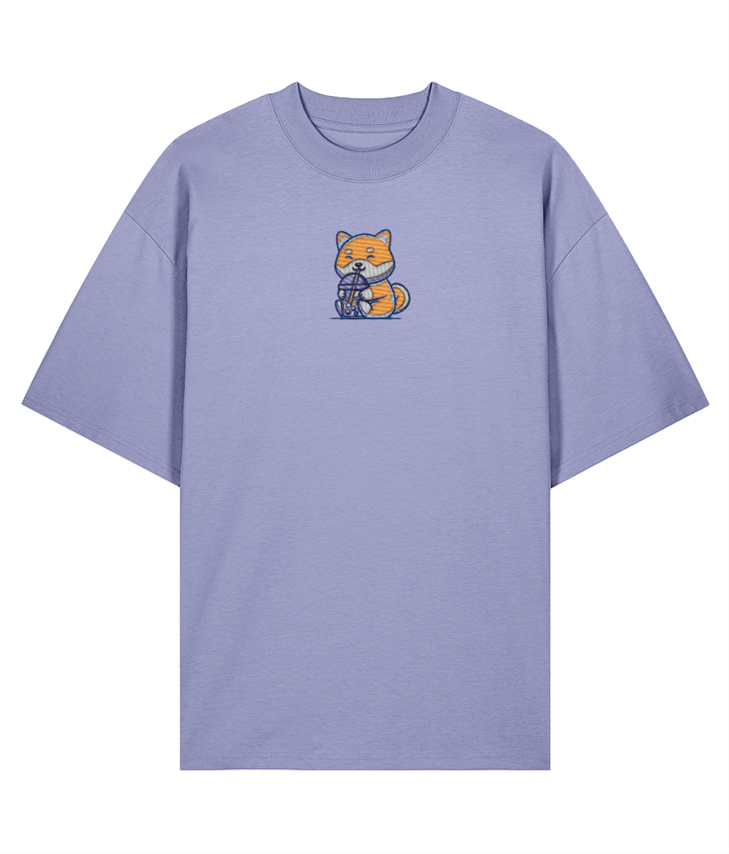 Boba Milk Tea Embroidered Oversized Shirt – Violet fron