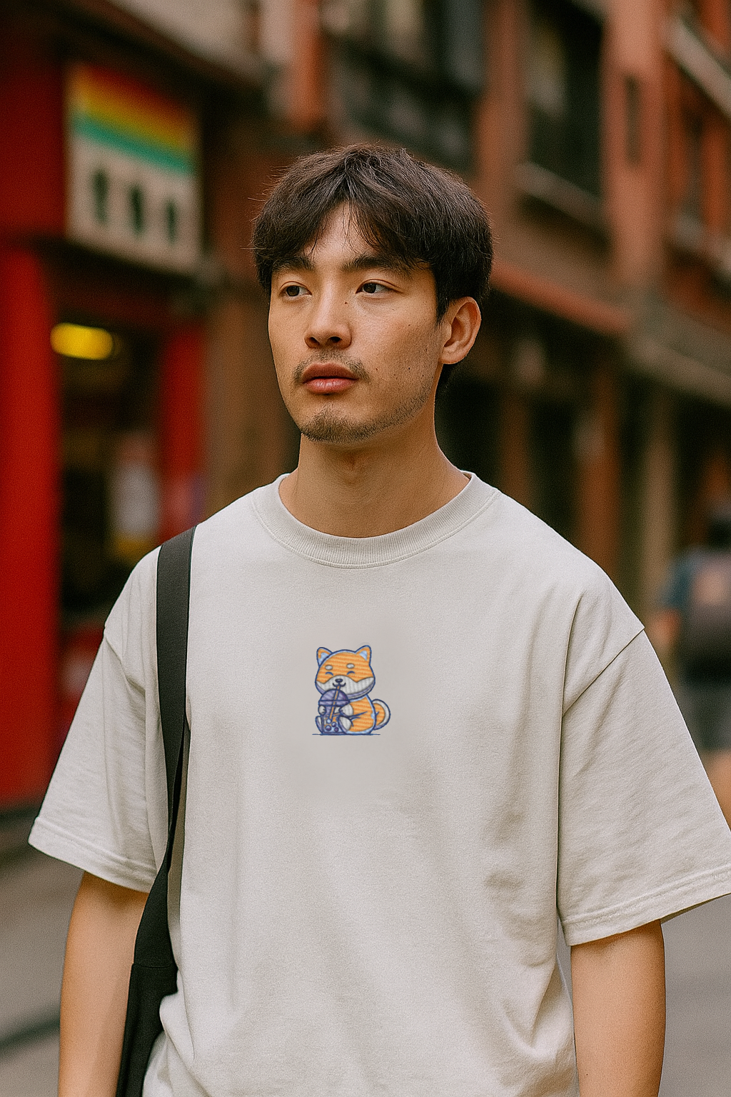 Boba Milk Tea Embroidered Oversized Shirt – White Fox embroidery