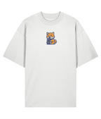 Boba Milk Tea Embroidered Oversized Shirt – White front embroidery fox with boba 