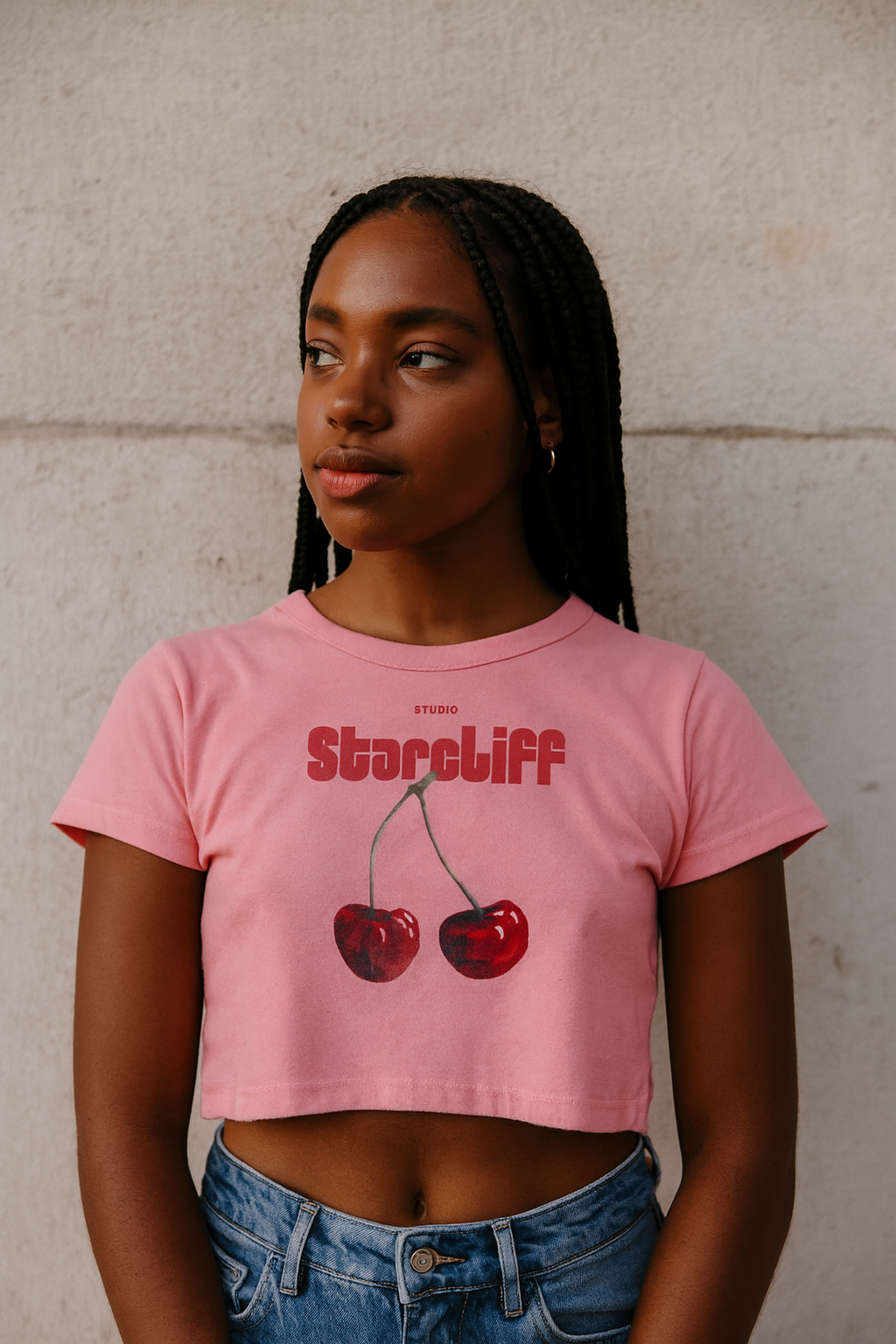 Cherry Baby Tee – White, Cream & Pink | Pure Modern Luxury by Starcliffart pink worn