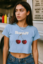 Cherry Baby Tee –  baby blue worn