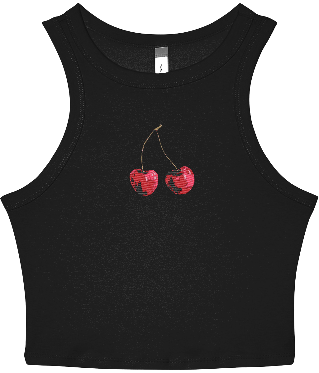 Cherry Embroidered Baby Tank – Black Front