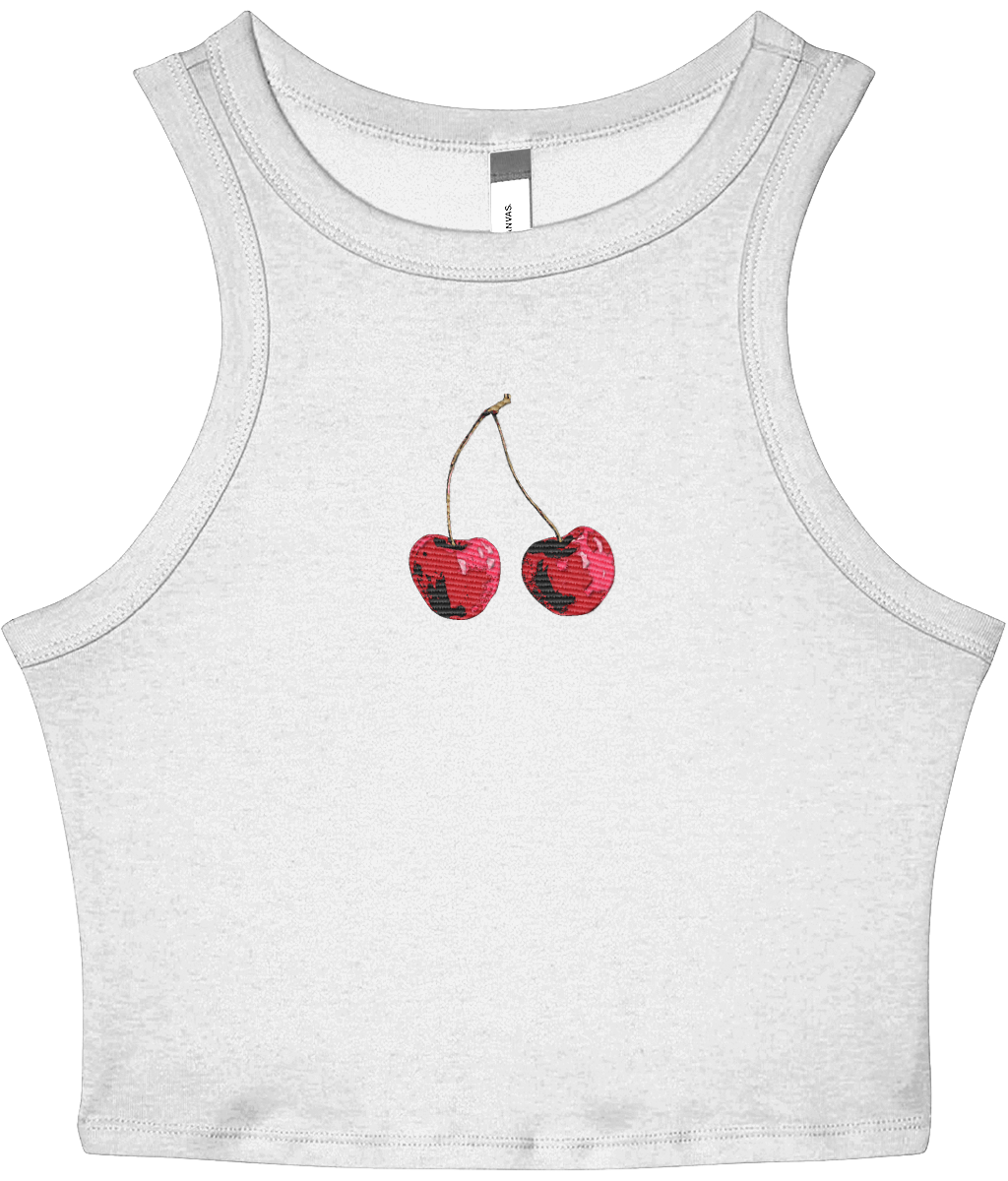 Cherry Embroidered Baby Tank – White Front