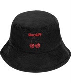 Cherry Embroidered Bucket Hat –  Black Front