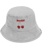 Cherry Embroidered Bucket Hat – grey Front