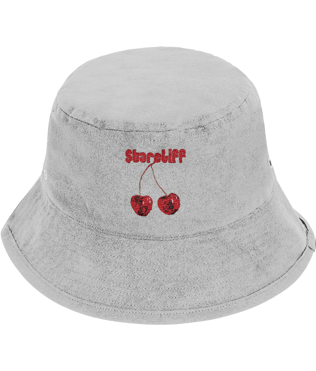 Cherry Embroidered Bucket Hat – grey Front