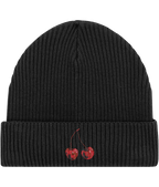 Cherry Embroidered Fisherman Beanie  Black front
