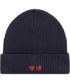 Cherry Embroidered Fisherman Beanie  Blue Navy front