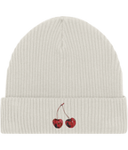 Cherry Embroidered Fisherman Beanie  Off-white front