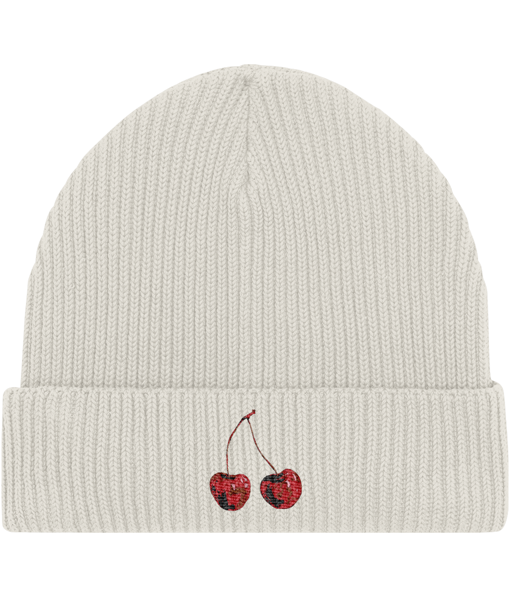 Cherry Embroidered Fisherman Beanie  Off-white front