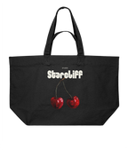 Cherry Embroidered Tote Bag – Black
