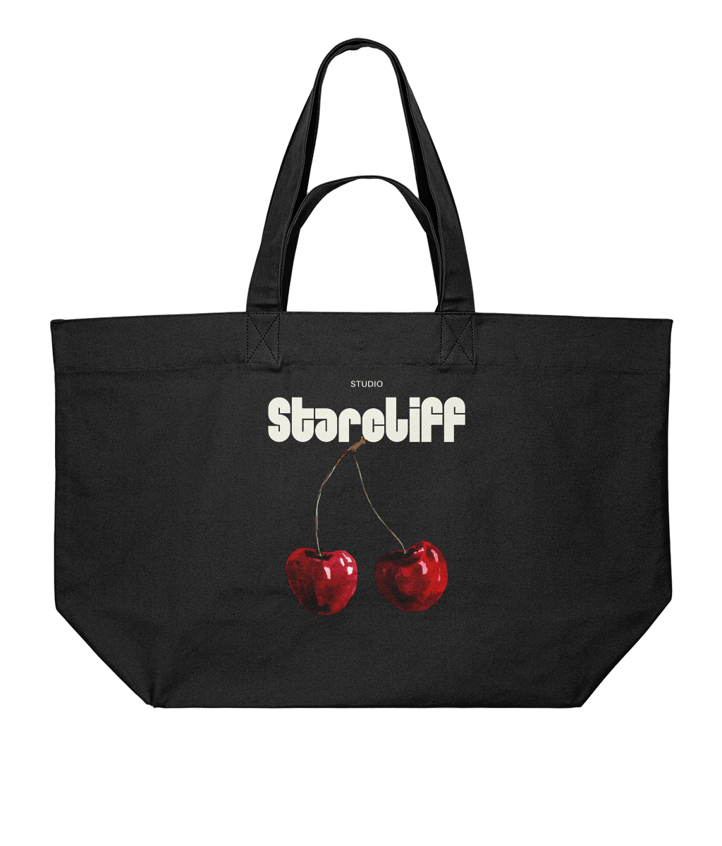 Cherry Embroidered Tote Bag – Black