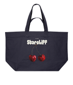 Cherry Embroidered Tote Bag – Navy