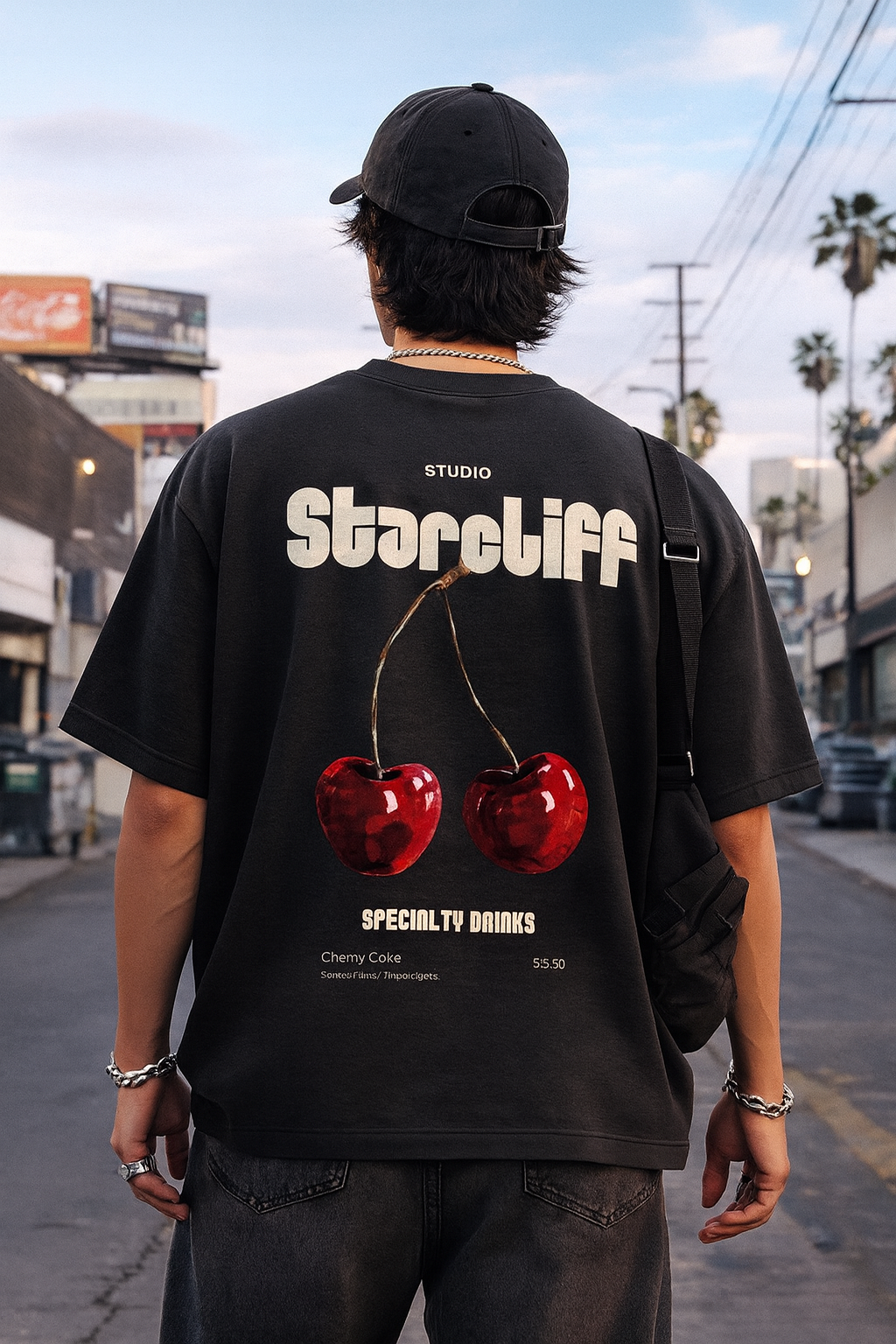 Cherry Oversized Boxy Shirt – Black Worn 