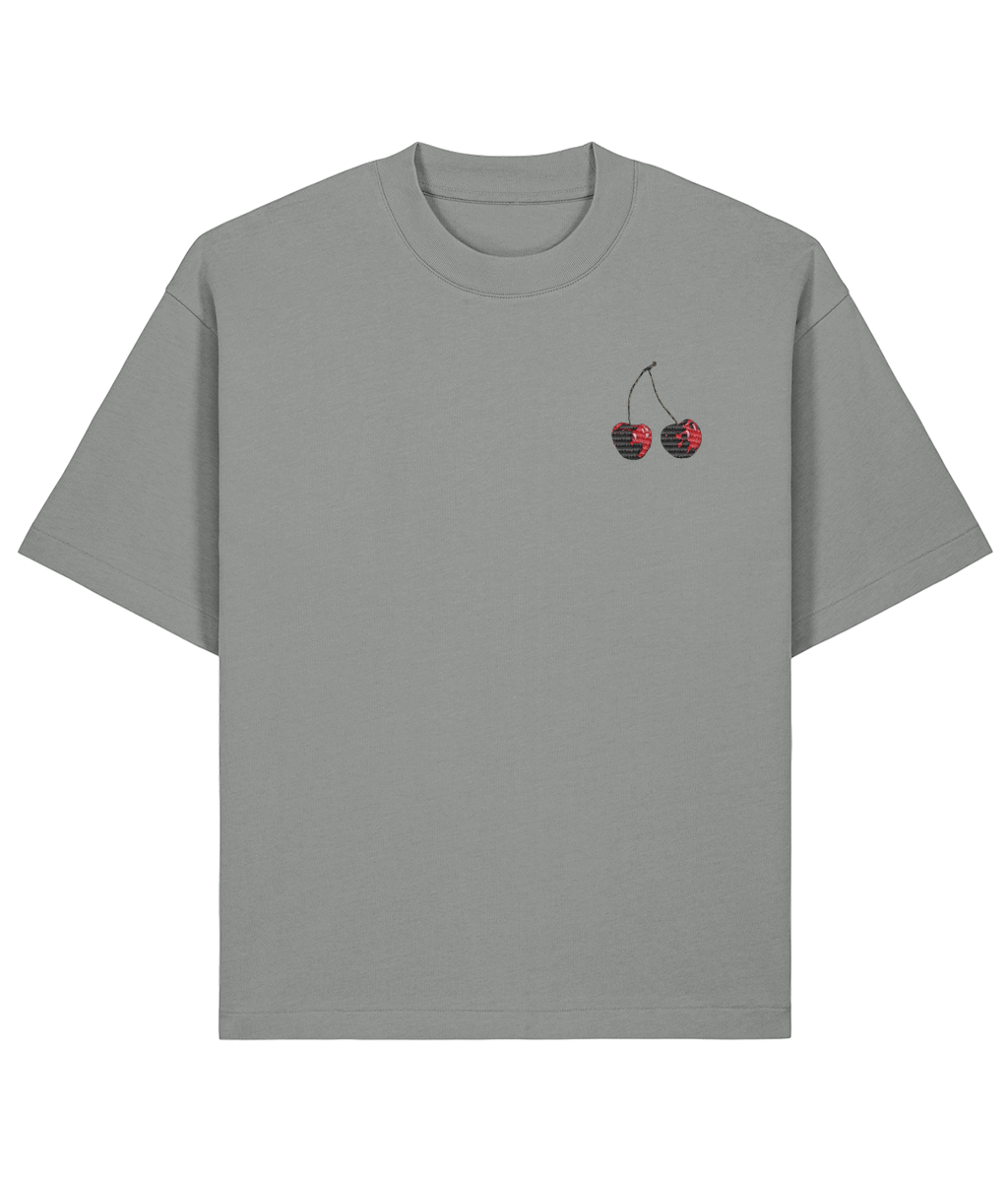 Cherry Oversized Boxy Shirt – front grey