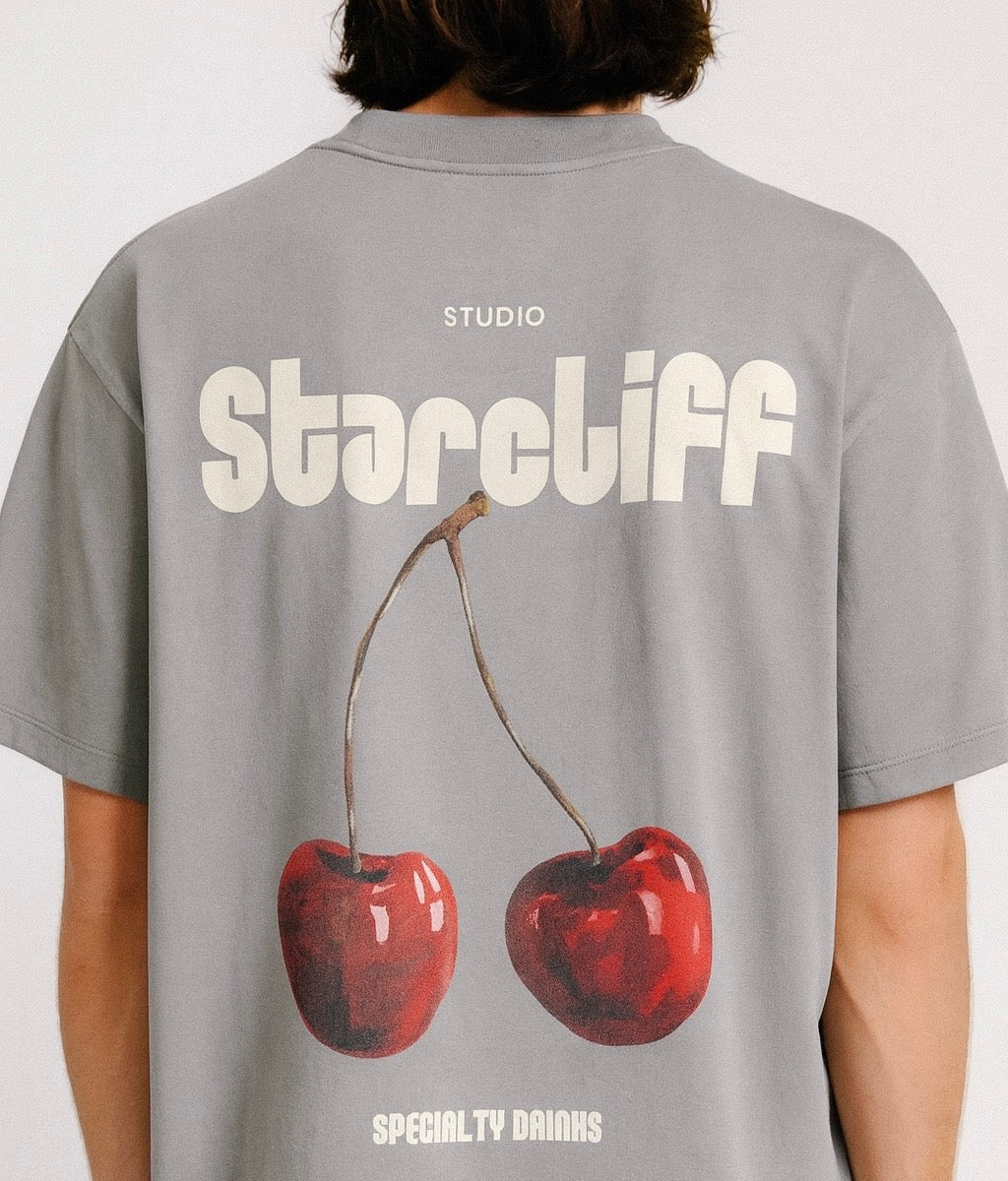 Cherry Oversized Boxy Shirt – grey worn