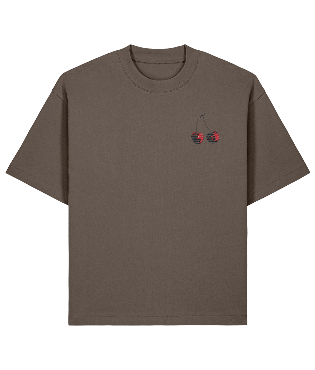 Cherry Oversized Boxy Shirt – mocha front