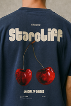 Cherry Oversized Boxy Shirt – navy blue worn