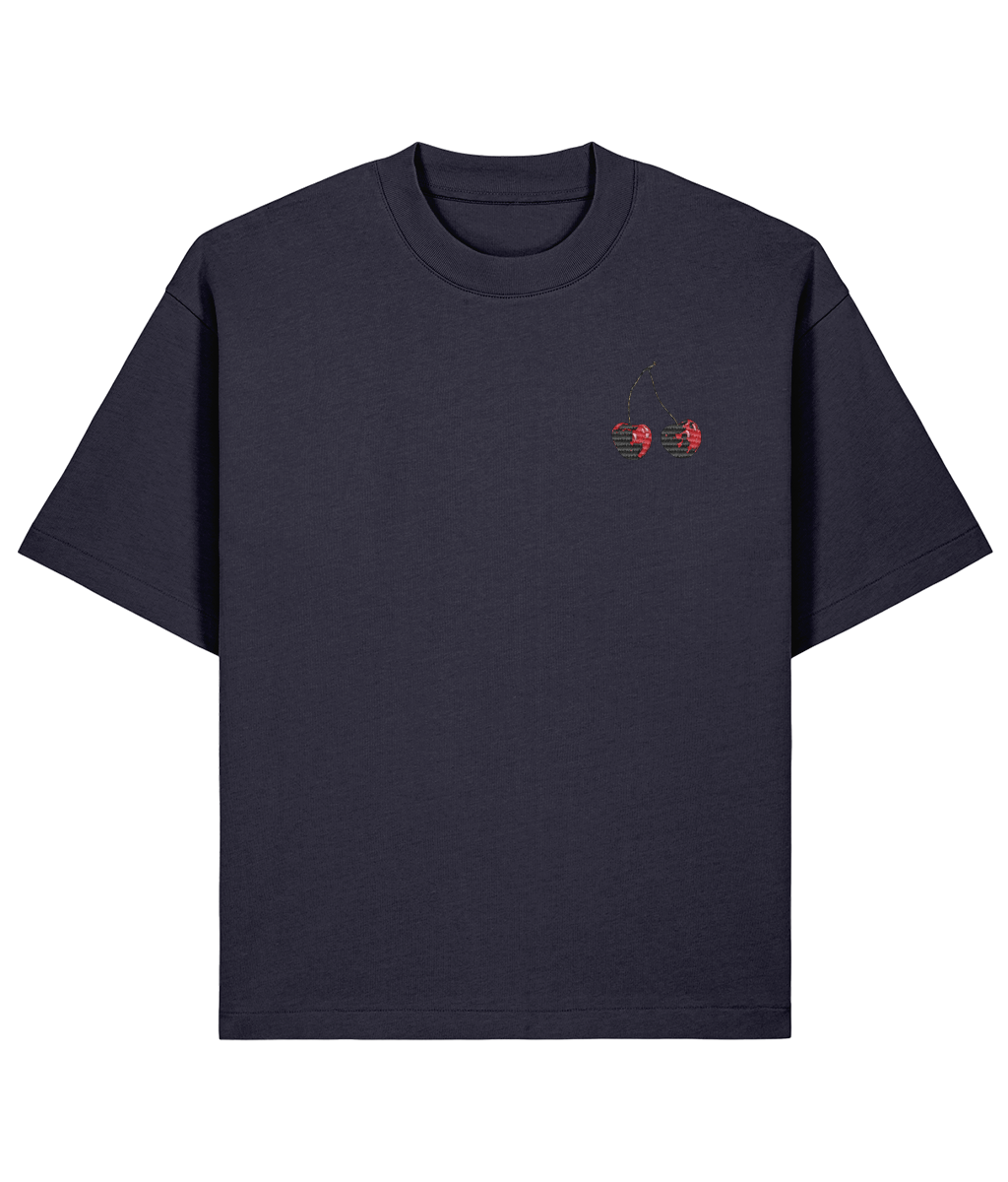 Cherry Oversized Boxy Shirt – navy front