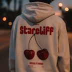 Cherry Oversized Hoodie – Grey worn