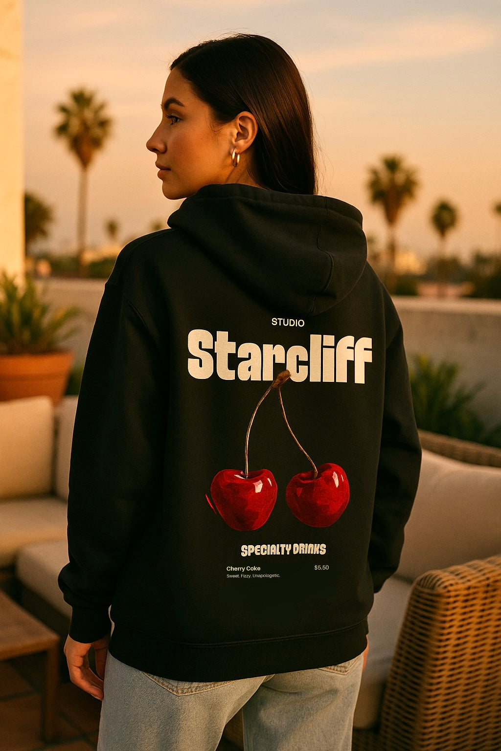 Cherry Oversized Hoodie – Black worn