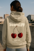 Cherry Oversized Hoodie –  mineral grey worn