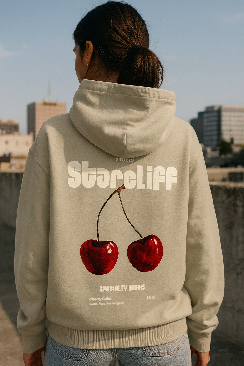 Cherry Oversized Hoodie –  mineral grey worn