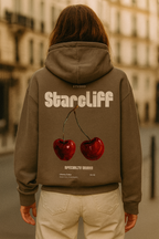 Cherry Oversized Hoodie –  mocha worn