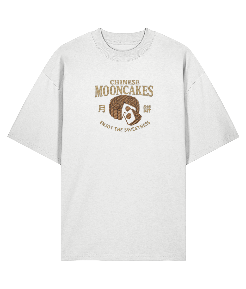 Chinese Mooncakes Embroidered Oversized Shirt –White Front