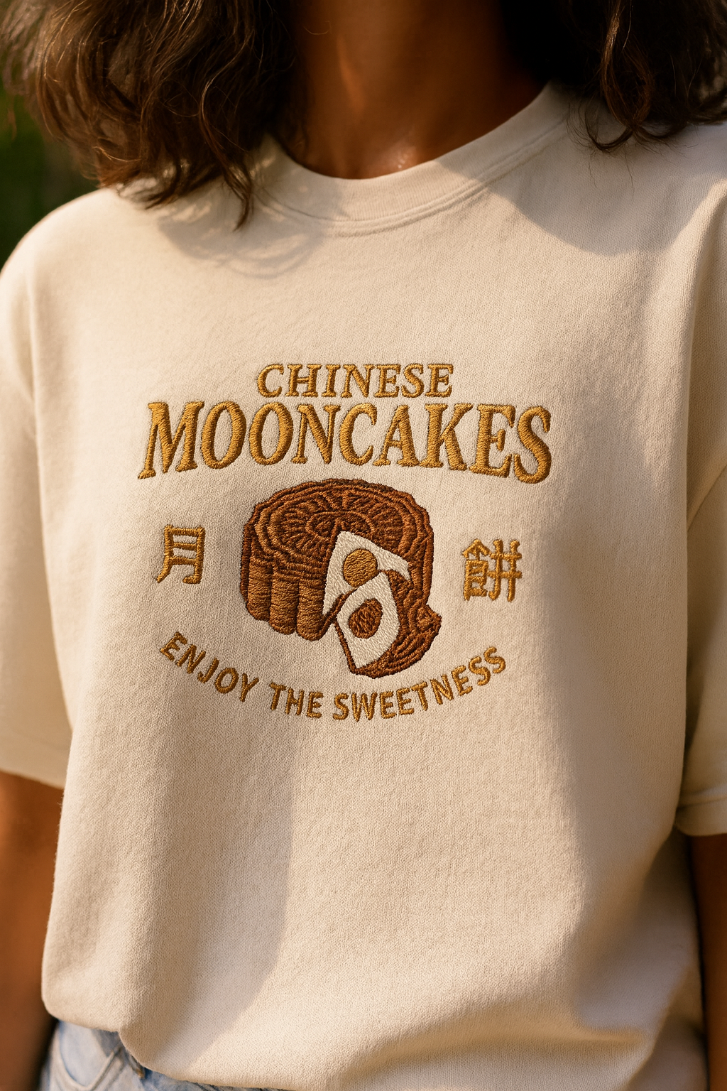 Chinese Mooncakes Embroidered Oversized Shirt –  embroidery showcase worn shirt