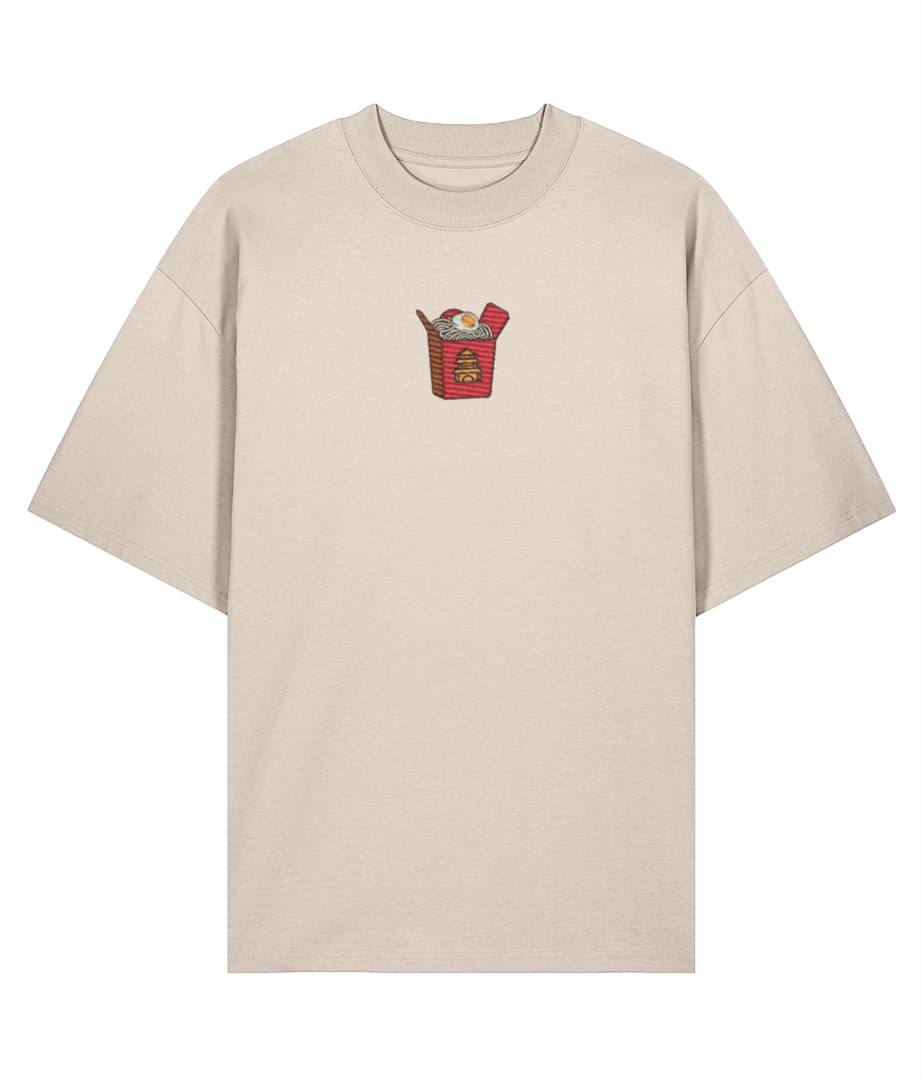 Chinese Takeout Menu Embroidered Oversized Shirt – Creme