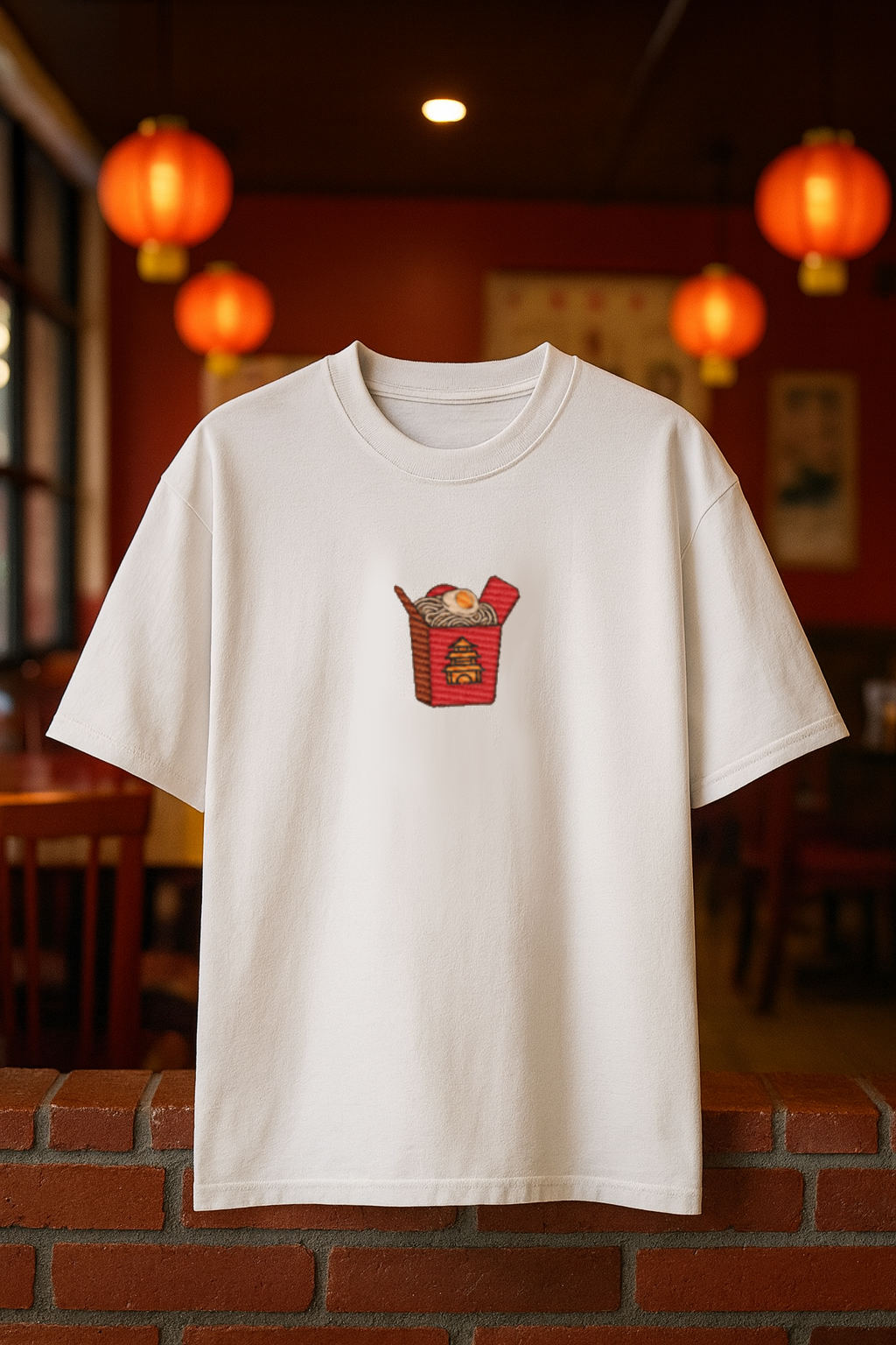 "Chinese Takeout Menu" Oversized Shirt – White streetwear details