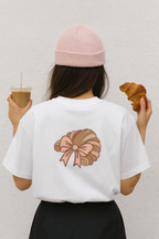 "French Croissant & Bow" Oversized Shirt –  croissant embroidery worn