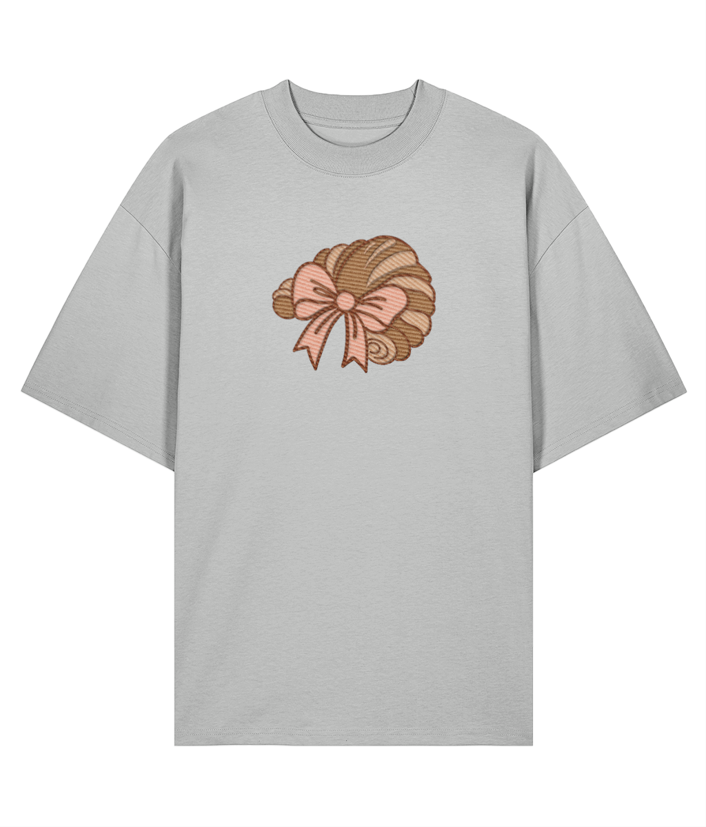 "French Croissant & Bow" Oversized Shirt – grey