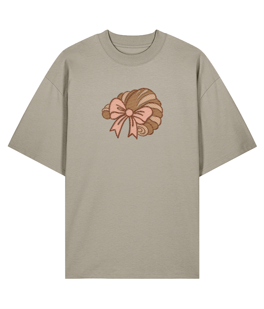 "French Croissant & Bow" Oversized Shirt – mineral grey