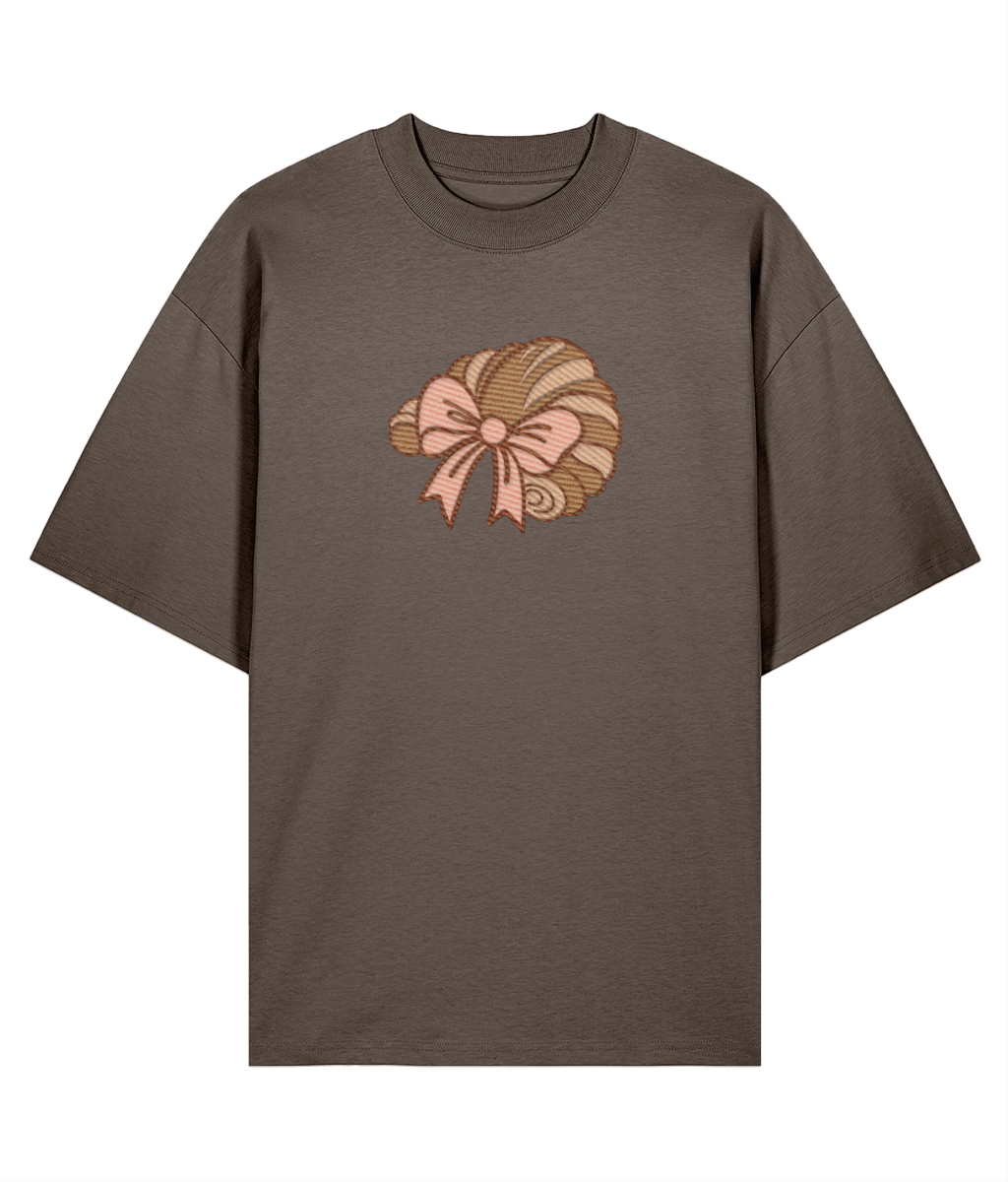 "French Croissant & Bow" Oversized Shirt – mocha