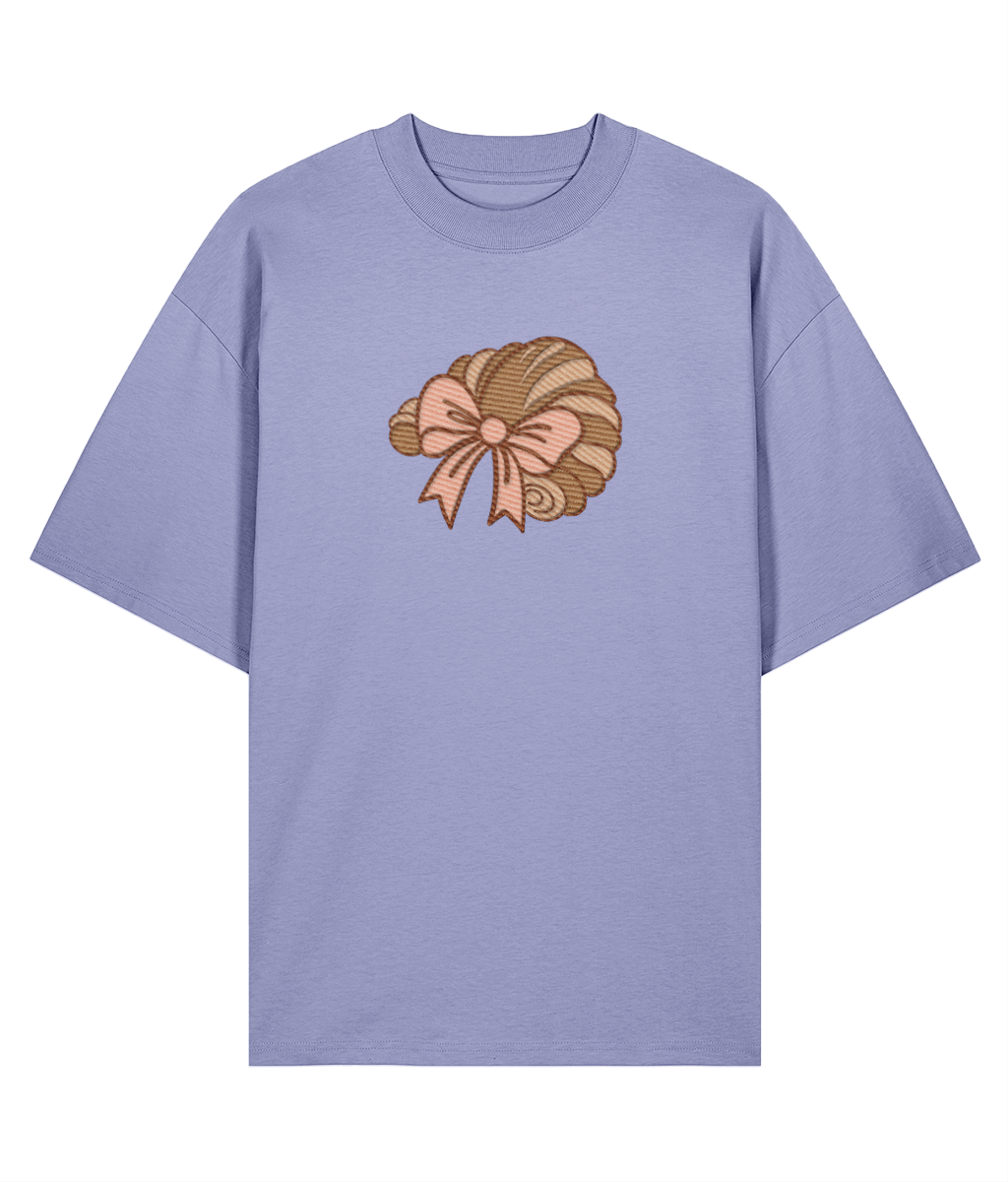 "French Croissant & Bow" Oversized Shirt – violet