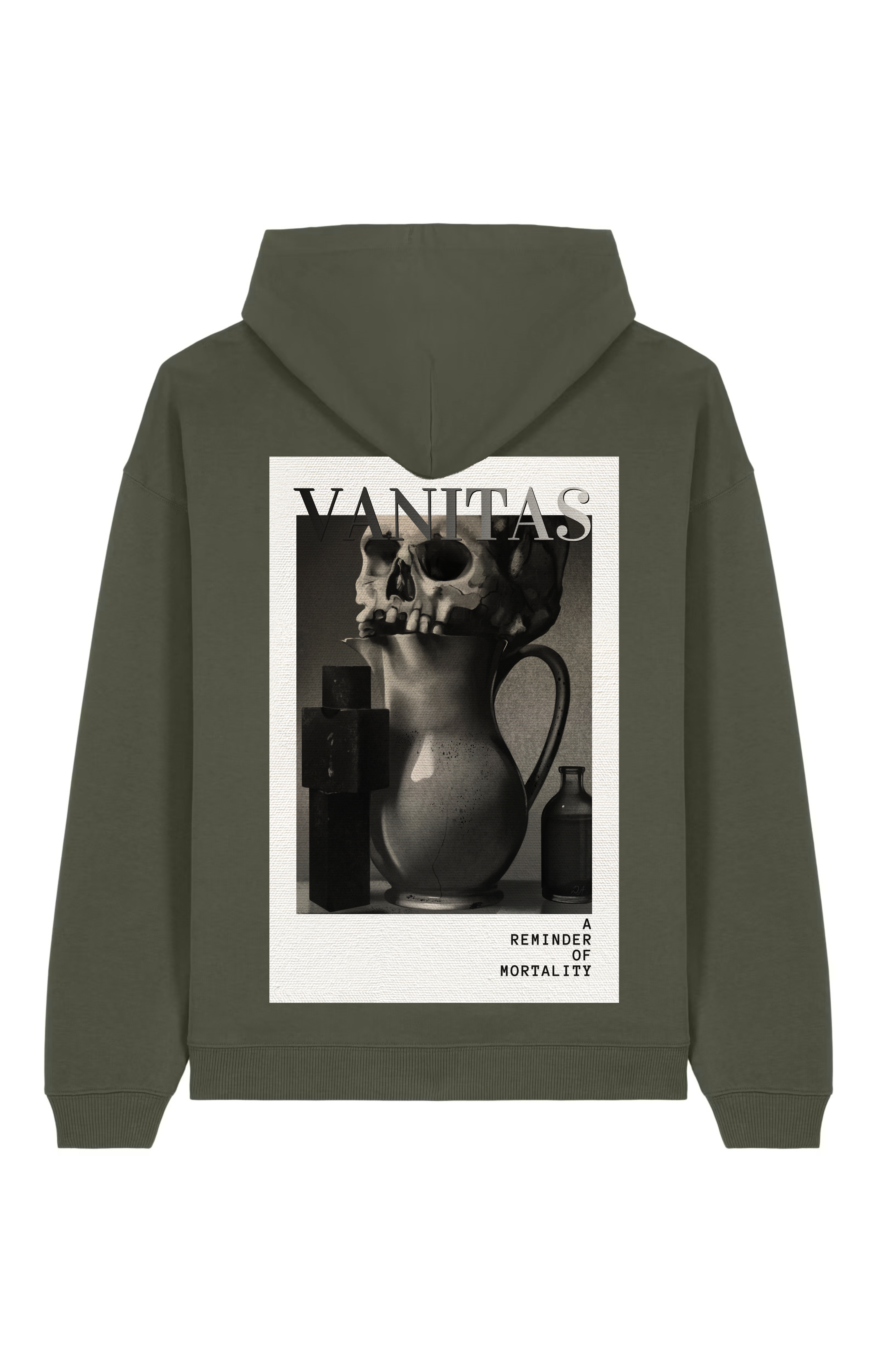 Gothic Vanitas Oversized Hoodie – khaki Back