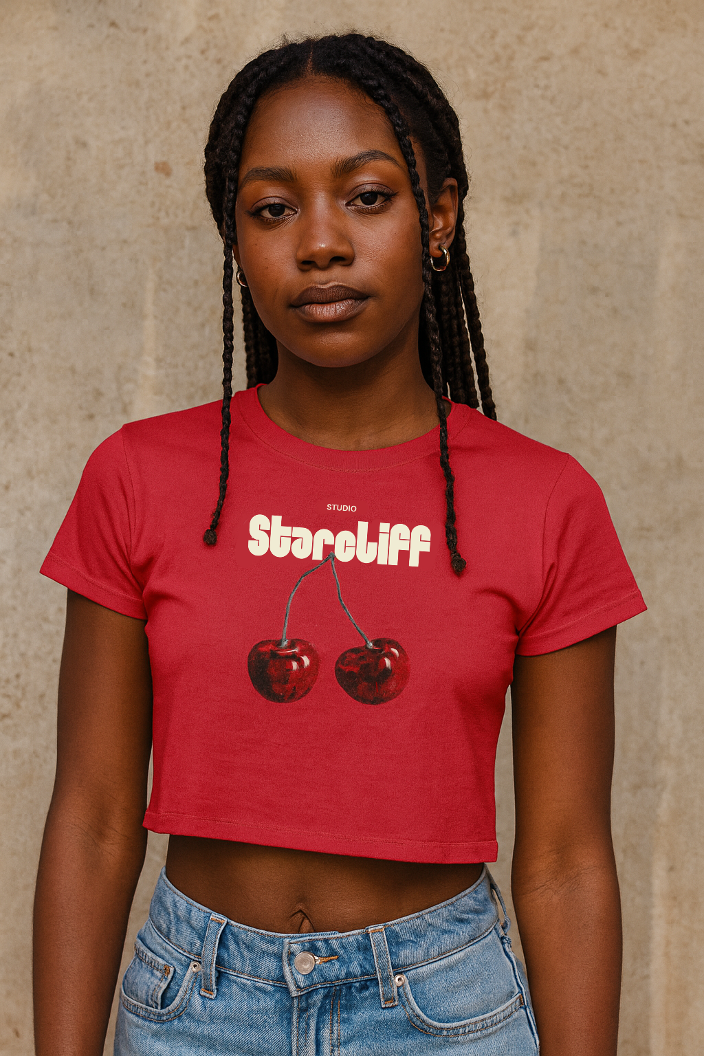 Cherry Baby Tee – Black, Red & Blue | Pure Modern Luxury by Starcliffart