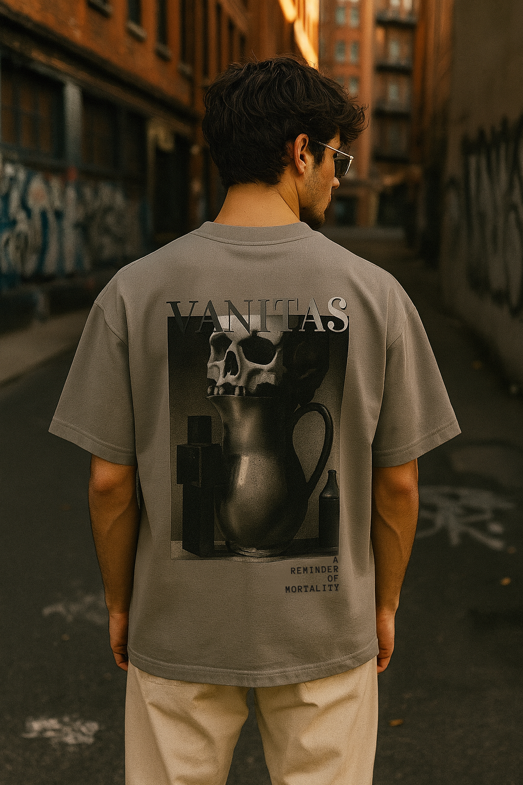 Vanitas Gothic Oversized Boxy Shirt – White, Cream & Grey | Organic Cotton with Embroidery by Starcliffart