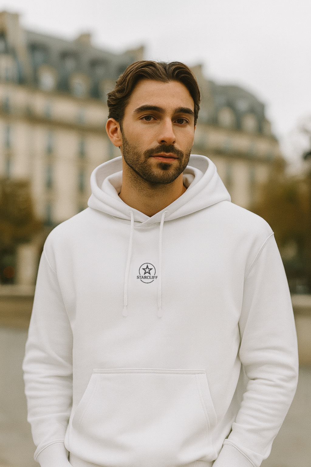 Vanitas Gothic Oversized Hoodie – White & Grey | Organic Cotton with Embroidery by Starcliffart