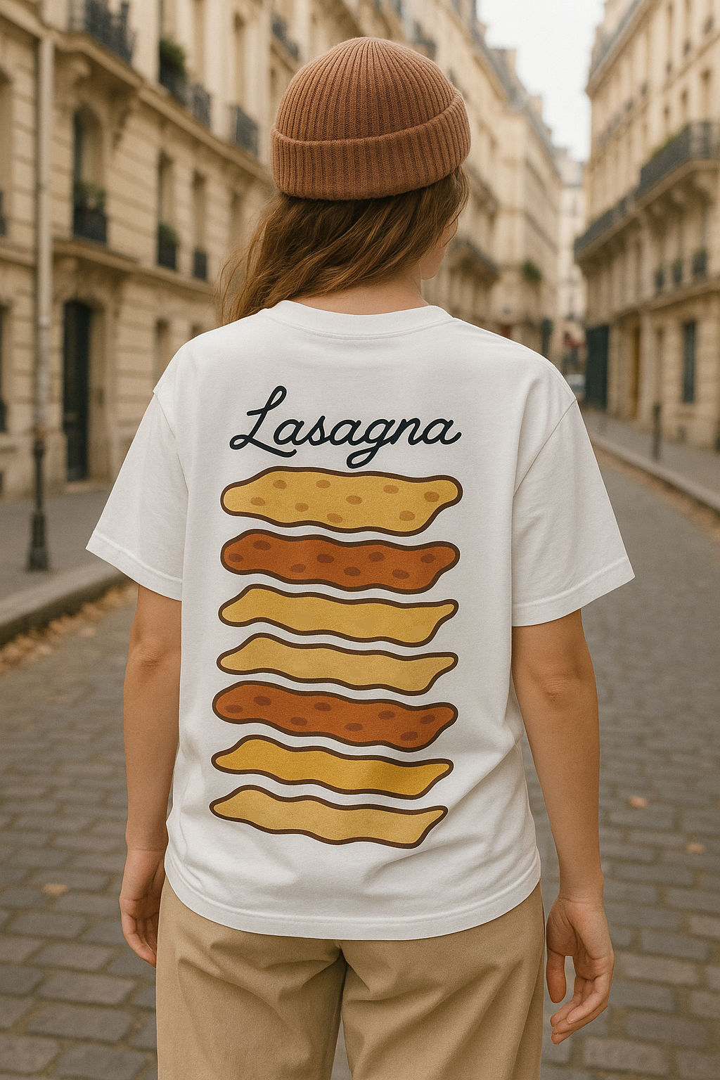 Italian Lasagna Embroidered Oversized Shirt –Backprint worn