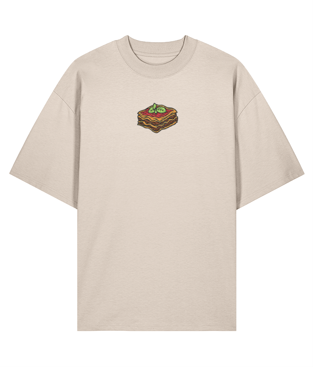 Italian Lasagna Embroidered Oversized Shirt Creme